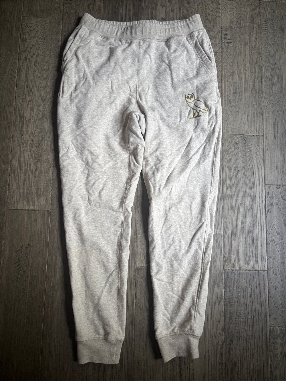 OVO | 100% Cotton Cream Cuffed Jogger Sweatpants With Logo Size Medium